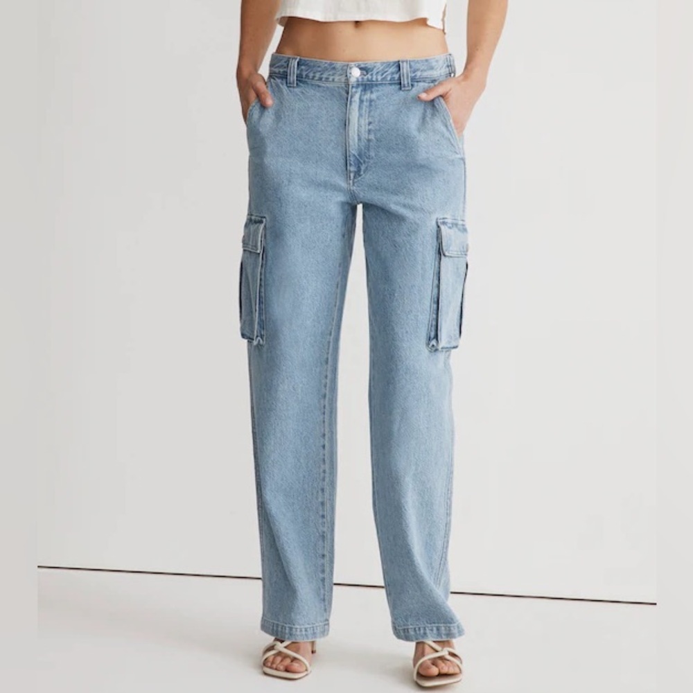 Madewell Low Slung Straight Cargo Jeans in Coleman Light Wash Size 26